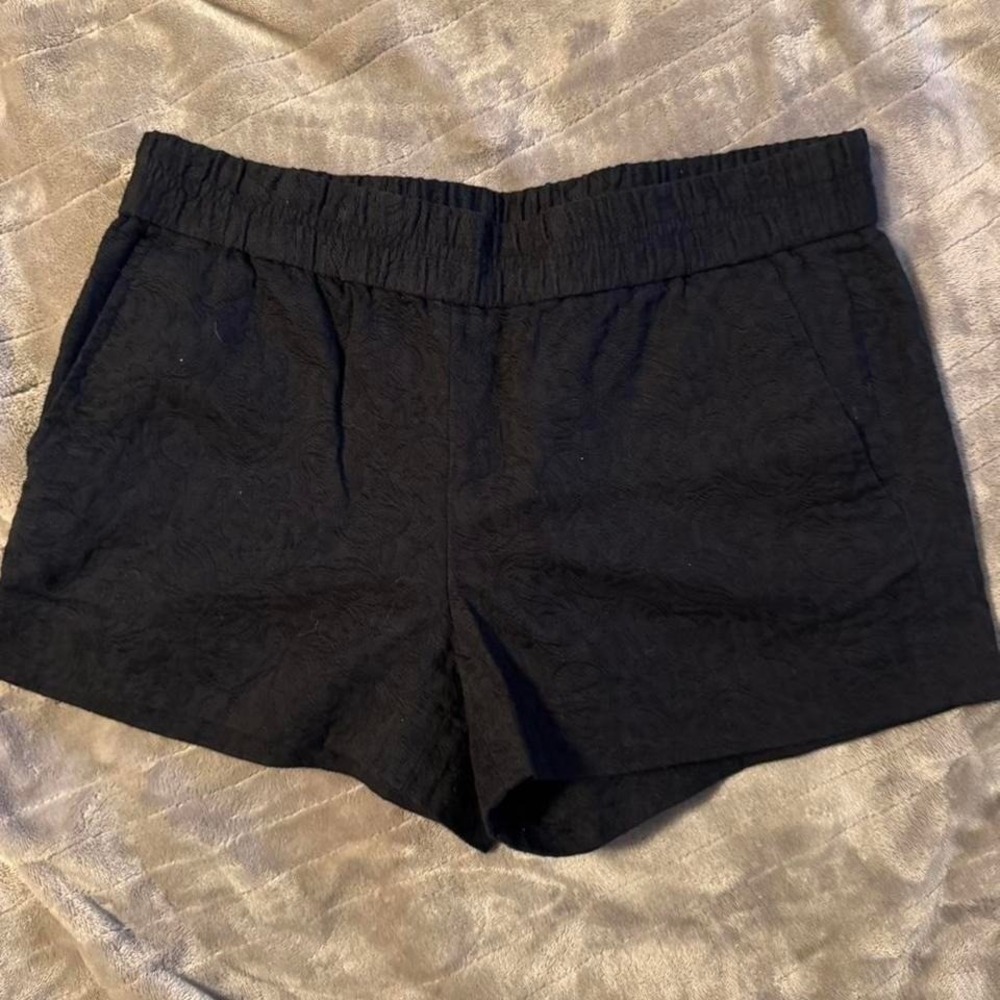 J.Crew Womens Black Textured Jacquard Paisley Shorts Size 4 Elastic Waist